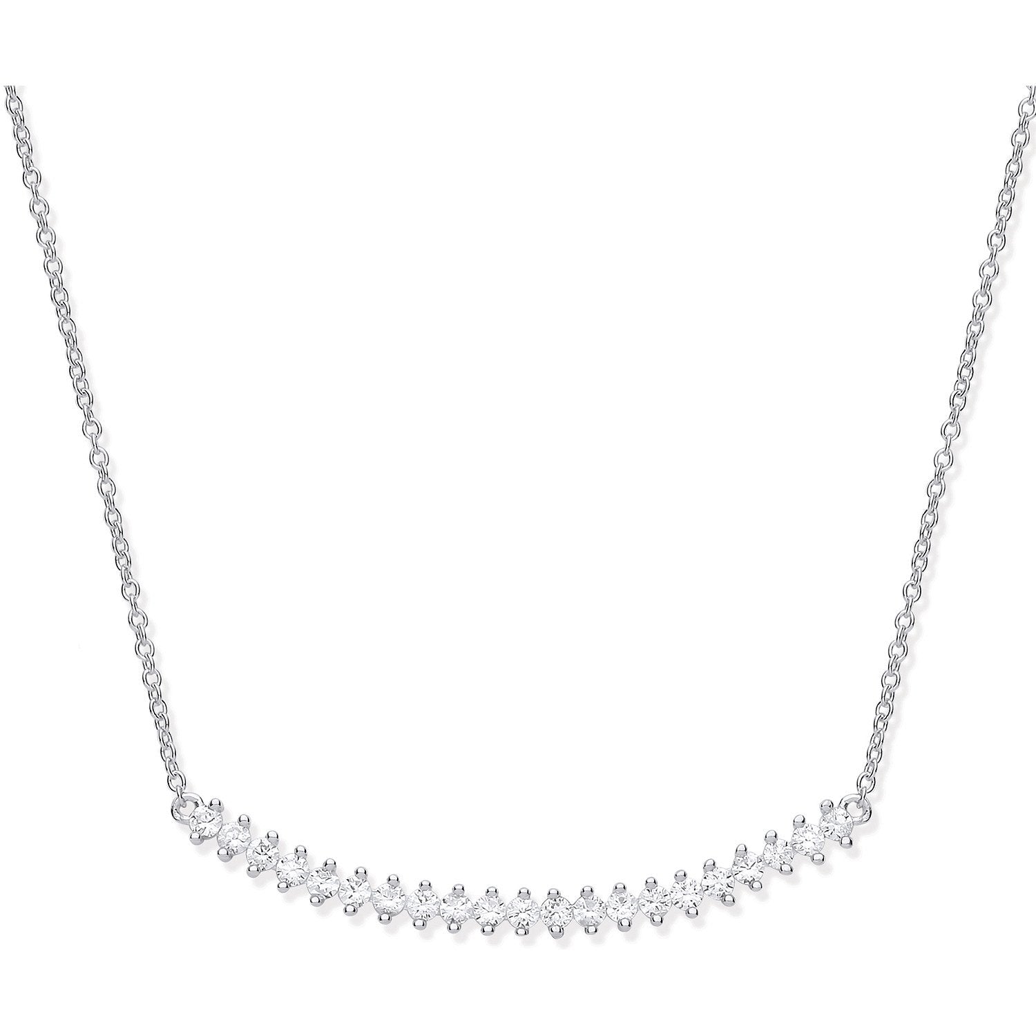 Silver Chic Curved Bar Cubic Zirconia 17" Necklace - Fine Necklace - Certified Authentic – Luxury Jewellery by Imperia